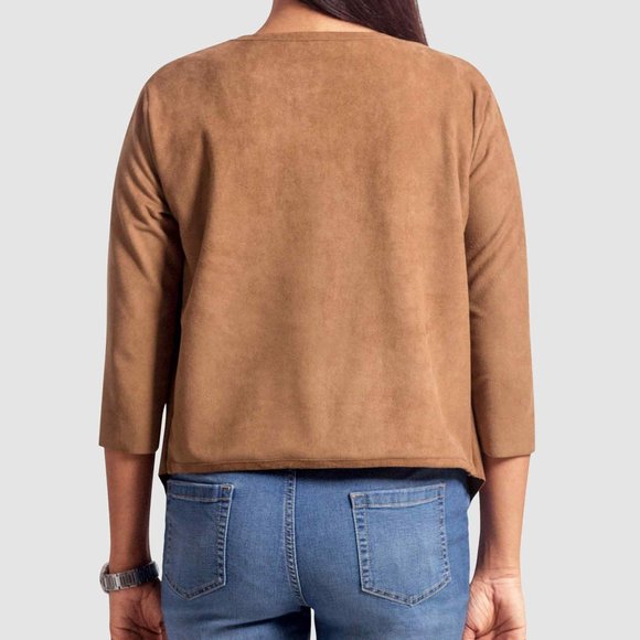 OLGYN Women's 3/4 Sleeve Shrug Camel Cardigan - Picture 2 of 4